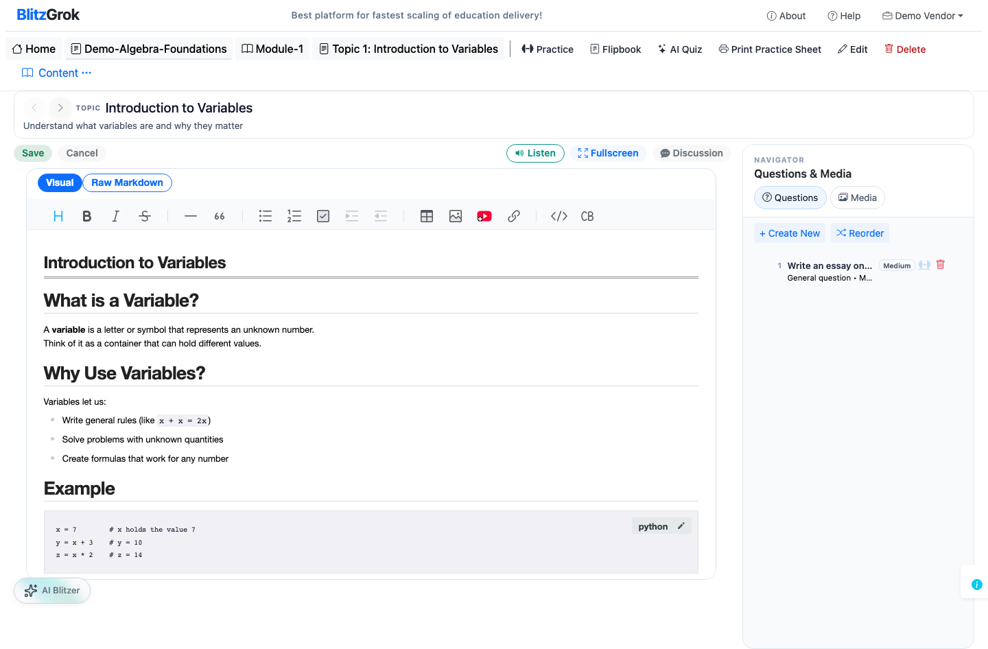 WYSIWYG description editor with toolbar